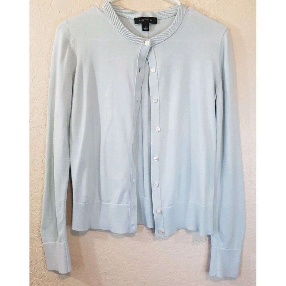 Ann Taylor Womens Light Green Cardigan Sweater Cotton Modal Blend Sz Medium